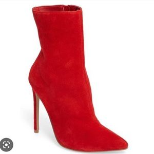 My Delicious Shoes Faux Suede Red Ankle Boot